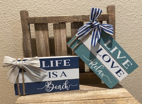 Beach Decor Set Of 2, Life Is A Beach Sign & Live Love Relax Sign, Beach Signs - Picture 2 of 20