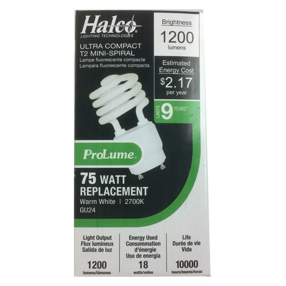 Halco 18W T2 Spiral 2700K GU24 ProLume CFL18/27/GU24 18w 120v CFL Warm White  La - Image 2 of 4