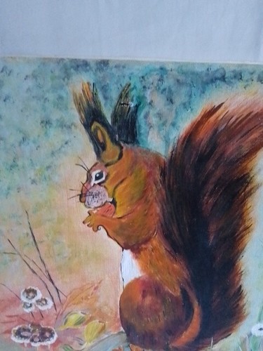 Pintura al óleo original ardilla vida silvestre arte amateur GRANDE 50X40 cm firmada L Gordon - Imagen 9 de 14