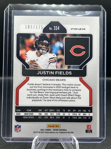 2021 Panini Prizm - JUSTIN FIELDS ROOKIE HYPER PRIZM /175 #334 - Foto 3 di 3