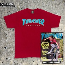 Thrasher Magazine OUTLINED SKATE MAG LOGO Skateboard T Shirt CARDINAL RED