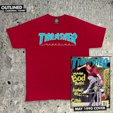 Thrasher Magazine OUTLINED SKATE MAG LOGO Skateboard T Shirt CARDINAL RED