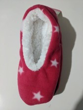 Ladies Girls Teens Pink White Stars Non Skid Sherpa Slippers Small NEW