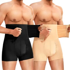 Mens Tummy Control Shorts High Waist Compression Body Shaper Boxer Girdle Pants