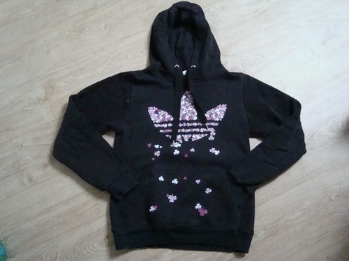 Damen Mädchen Pullover Hoodie Kapuzen Pulli Schwarz mit Aufdruck Gr. M adidas