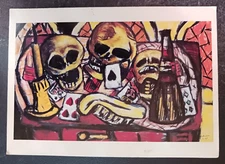 postcard art Max Beckmann Still life with three skulls painting unposted
