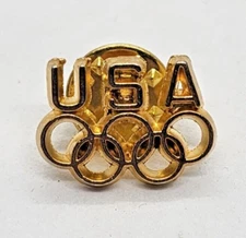 Vintage 1" USA Olympics Gold Tone Metal - Pinback Pin