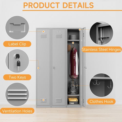 Metal Employee Lockers Metal Storage Cabinet for Home Bedroom School Office GYM - Picture 4 of 8