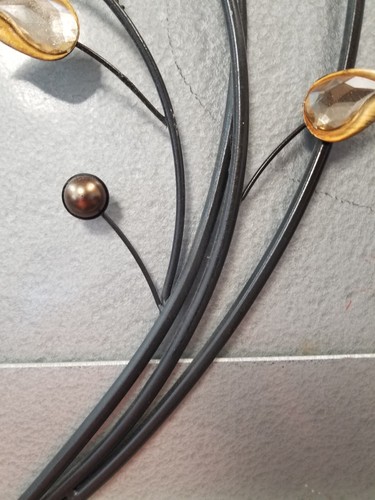 Metall Regentropfen Blumen Wandbehang Glas Blütenblätter Beeren 70er Jahre groß Handarbeit - Bild 5 von 9
