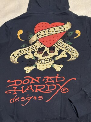 Ed Hardy Hoodie Rhinestones Zipper Sweater Love Kills Slowly