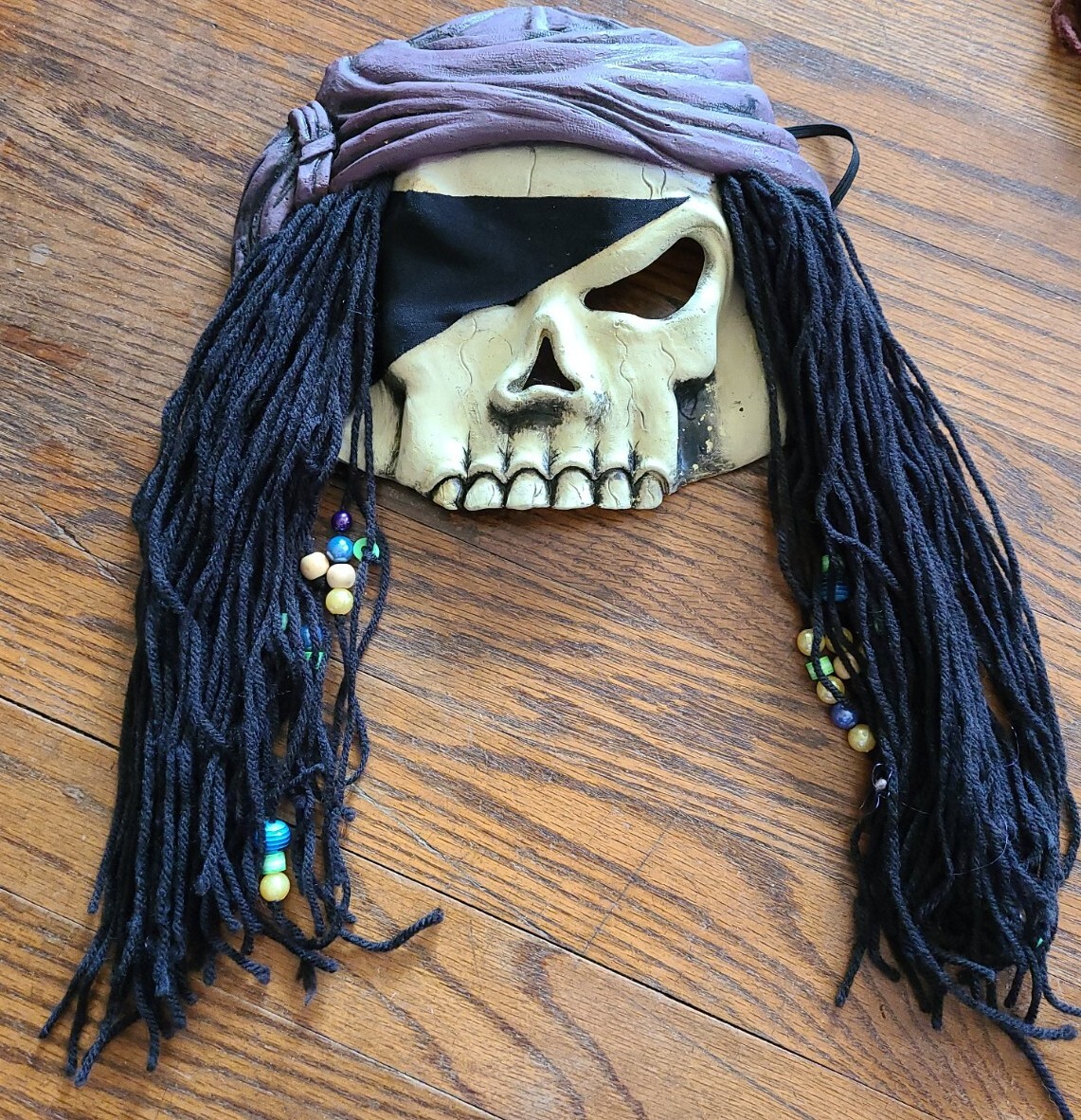 Latex Pirate Skull Half Mask Bandana Hair Beads C… - image 1