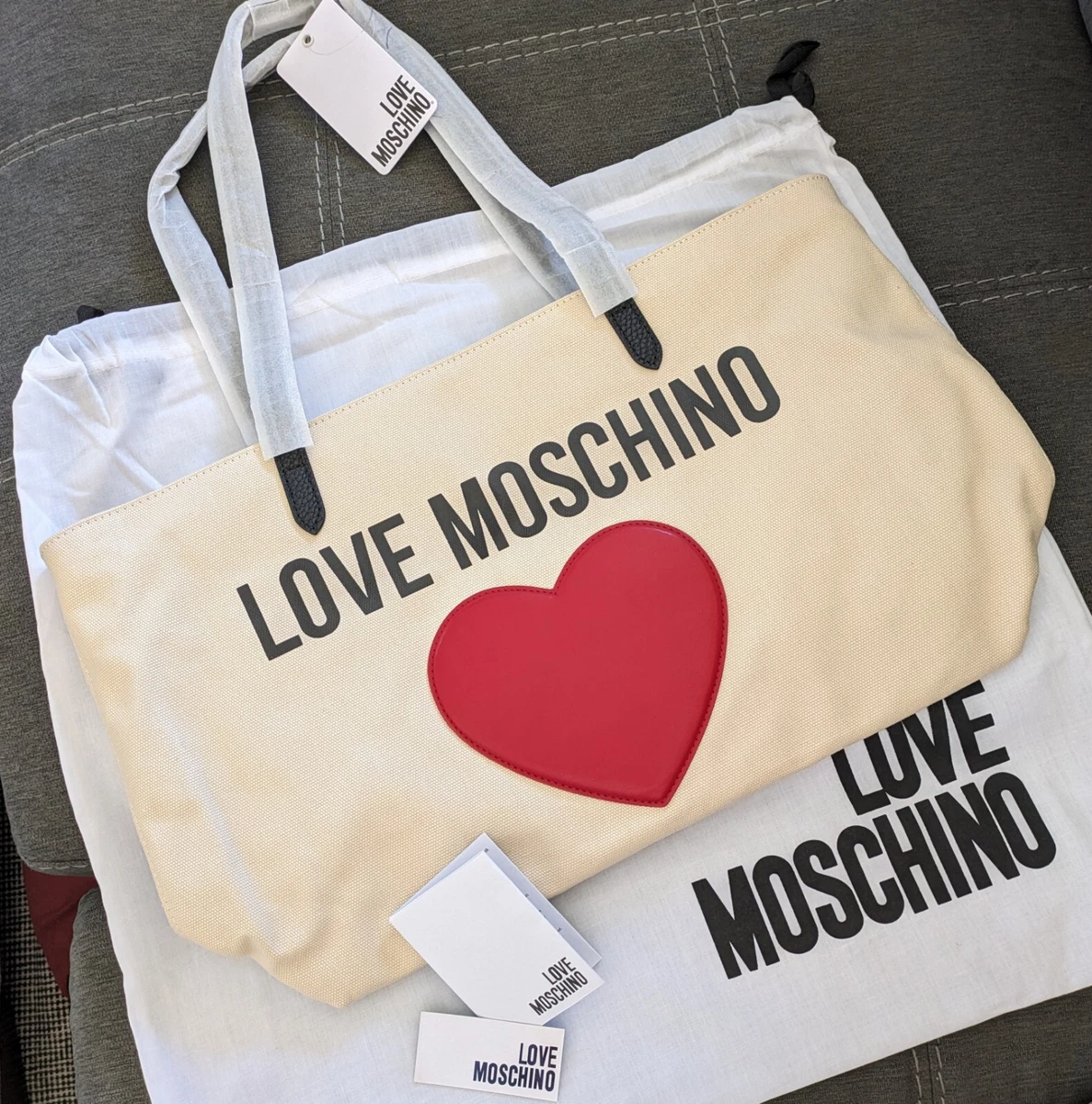 Love Moschino Cream Canvas Tote Bag NWT