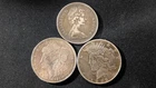 1921 Morgan Dollar, 1922 Peace Dollar, 1966 Canada Dollar, Condition: CLEANED