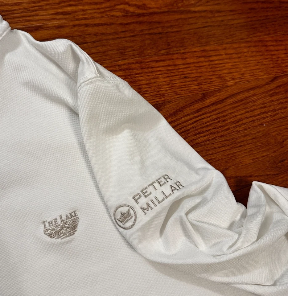 Peter Millar Crown Crafted 1/4 Zip Golf Pullover Shirt Mens Medium White Logo - Image 4 of 4