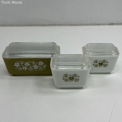 Vintage Pyrex Spring Blossom Green Refrigerator Dish Set 6 Pc 0503 501 Lids