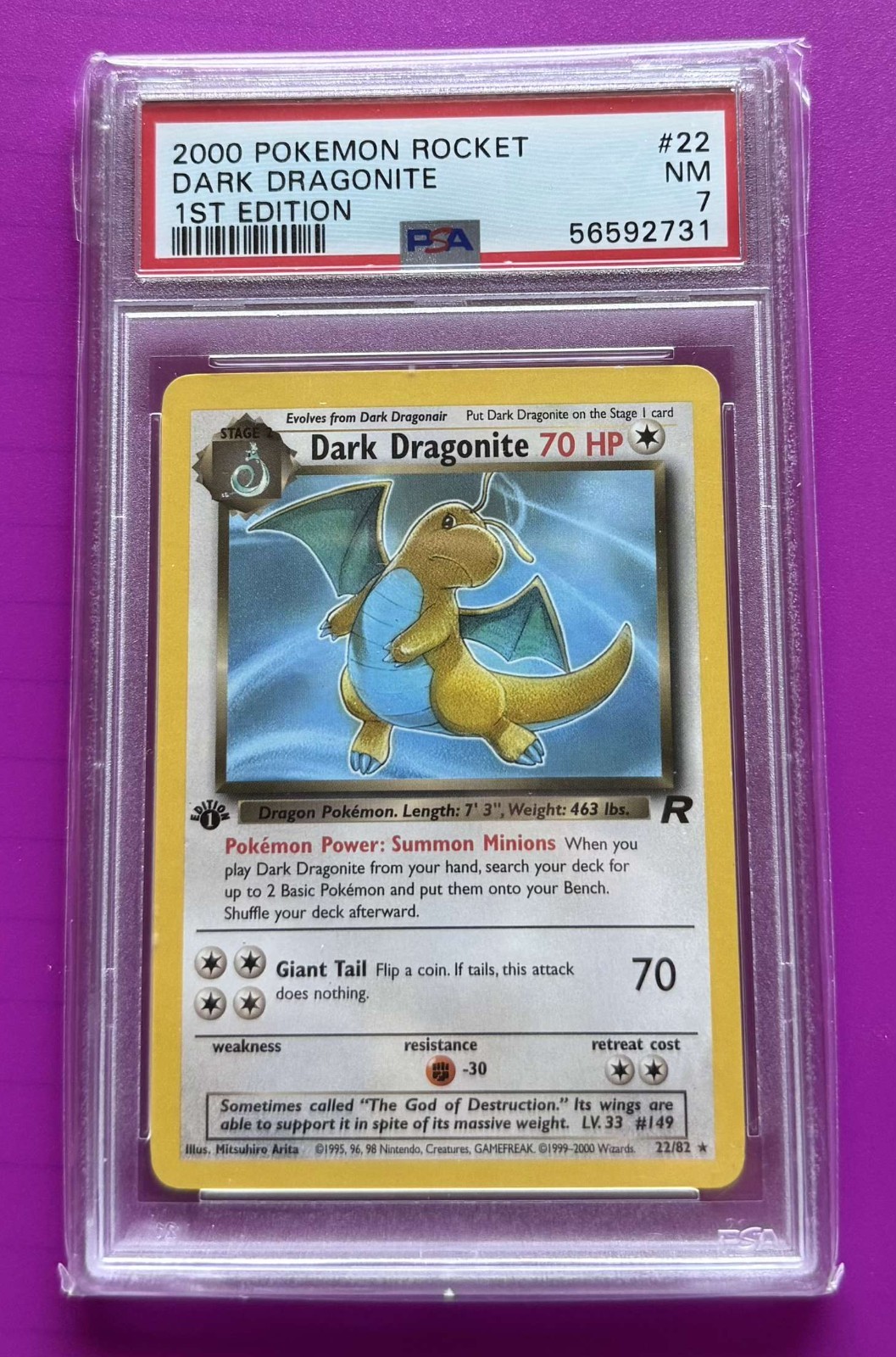 DARK DRAGONITE 2000 Pokemon Team Rocket 1st Edition #22 - PSA 7