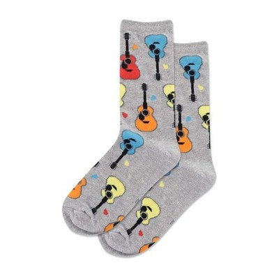 Hot Sox Kid's Guitars Crew Socks 1 Pair, Grey Heather, 6-12, Heather 