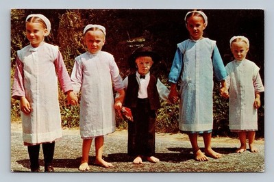 Vintage Amish Children Postcard Sunday Dress Lancaster PA 1962