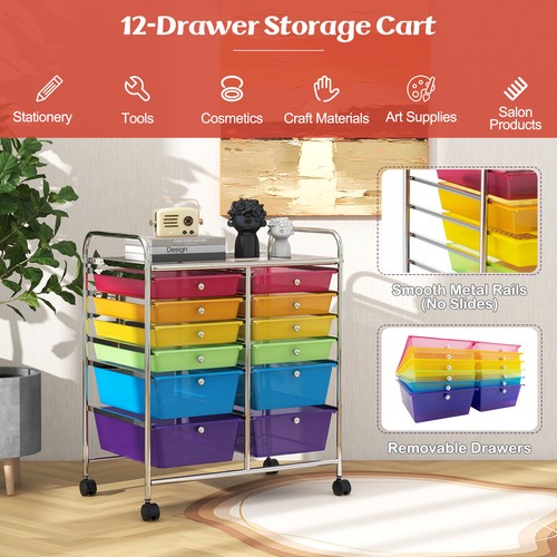 12 Drawers Rolling Cart Storage Multicolor Scrapbook Paper Organizer Office Bins - Picture 6 of 8