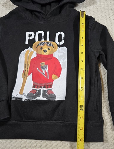 Polo Ralph Lauren Polo Bear Fleece Hoodie Kids Sz 5 Black Graphic Pullover READ - Picture 8 of 10