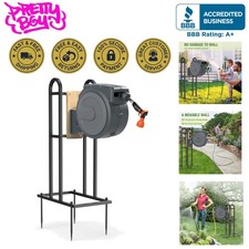 Retractable Hose Reel Stand - No Wall Mount, Freestanding Garden Hose Holder