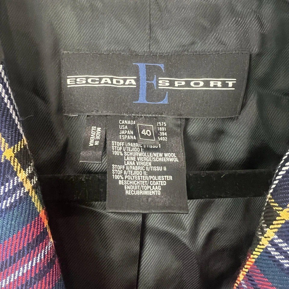 Blazer Deportivo De Colección ESCADA E Talla 40 Cuadros Lana Virgen Rojo Preppy Academia Foto 2 de 4