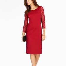Talbots Red Mesh Illusion Ponte Knit 3/4 Sleeve Sheath Dress Size 18W