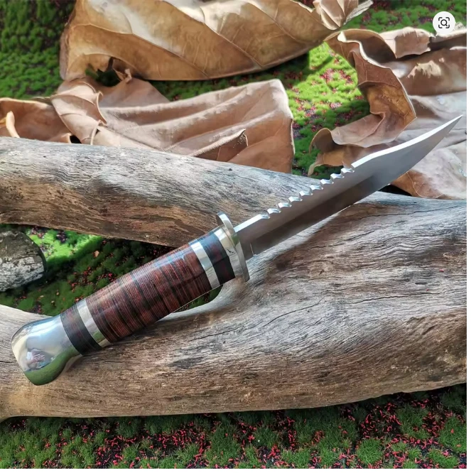 Cuchillo de caza de hoja de acero 8CR15Mov de alta calidad con mango de madera - afilado Foto 4 de 4