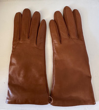 New 2005 Bloomingdales British Tan Leather Cashmere Lined Gloves Size 7  9.5"