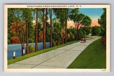 Cranberry Lake NY-New York Greetings Road Vintage c1945 Postcard