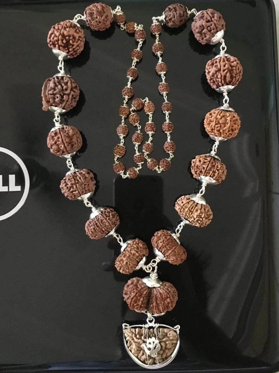 14 Mukhi Rudraksha Siddha Mala with Trishakti, Gauri Shankar, Ganesh, and Silver