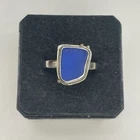 Vintage 925 Sterling Silver Blue Beach Glass Stone Design Ring 4.7 Grams Sz 7