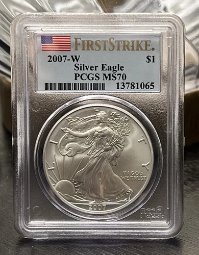 2007 W $1 American Silver Eagle PCGS MS70 First Strike Flag Label