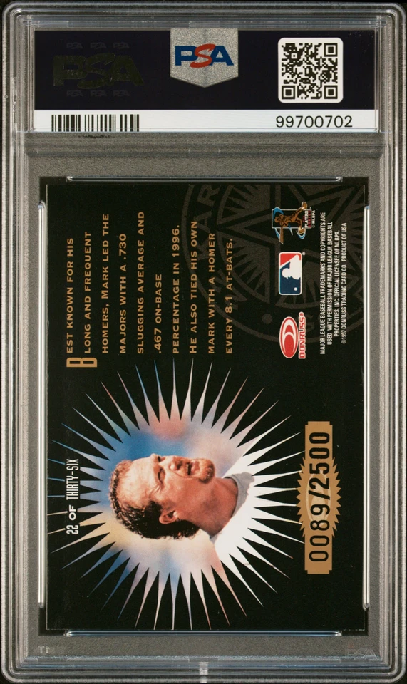 1997 LEAF 22KT GOLD STARS #22 MARK MCGWIRE 89/2500 PSA 9 - Image 2 of 2