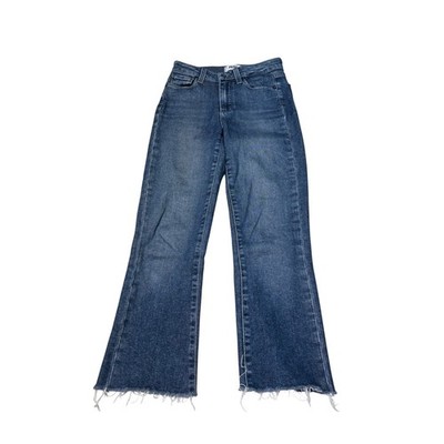 Paige Colette Crop Flare Jeans Blue Raw Hem Size 24X24 High Rise Denim Made USA