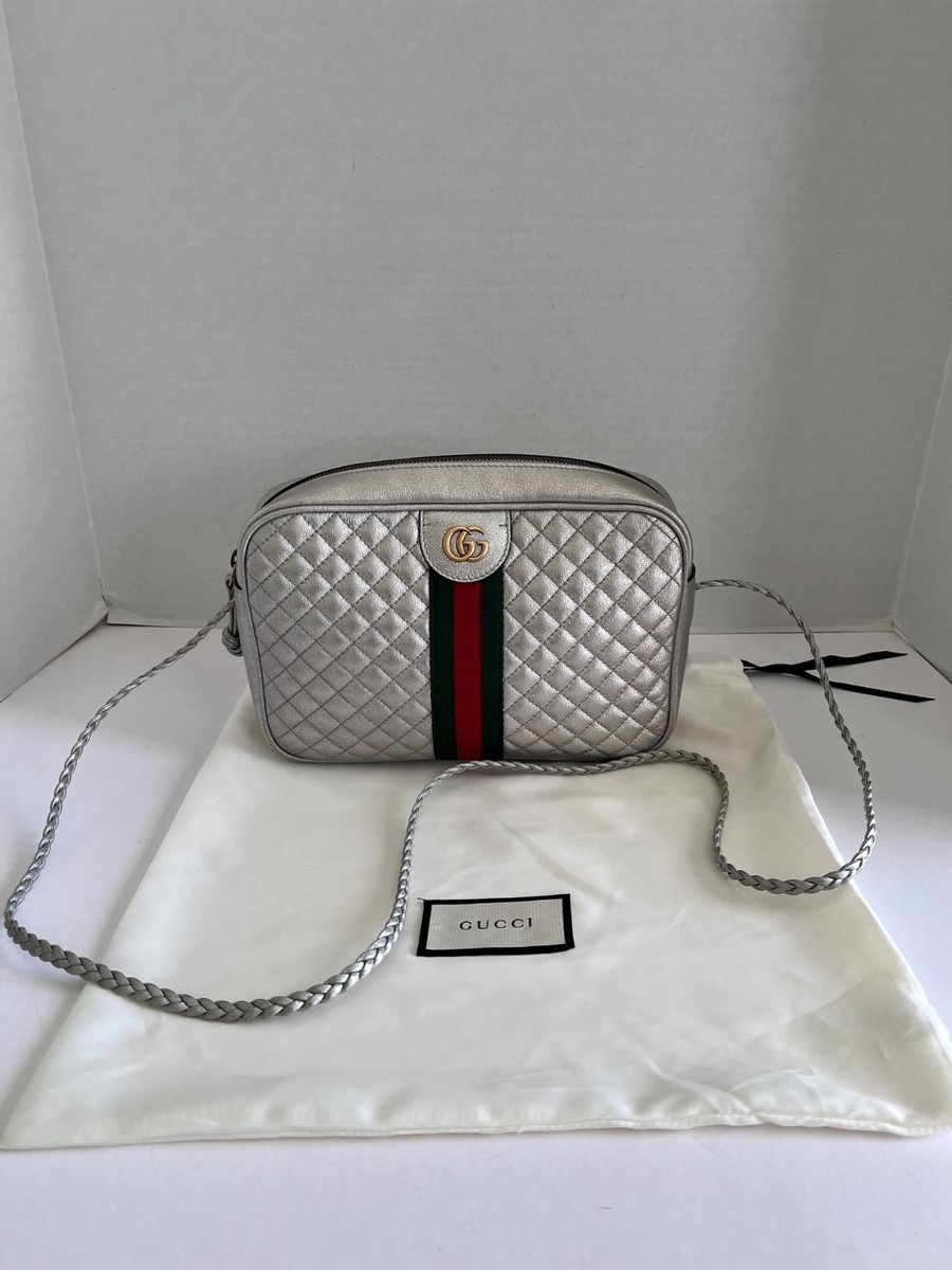 Authentic Gucci Trapuntata Quilted Silver Metallic Leather