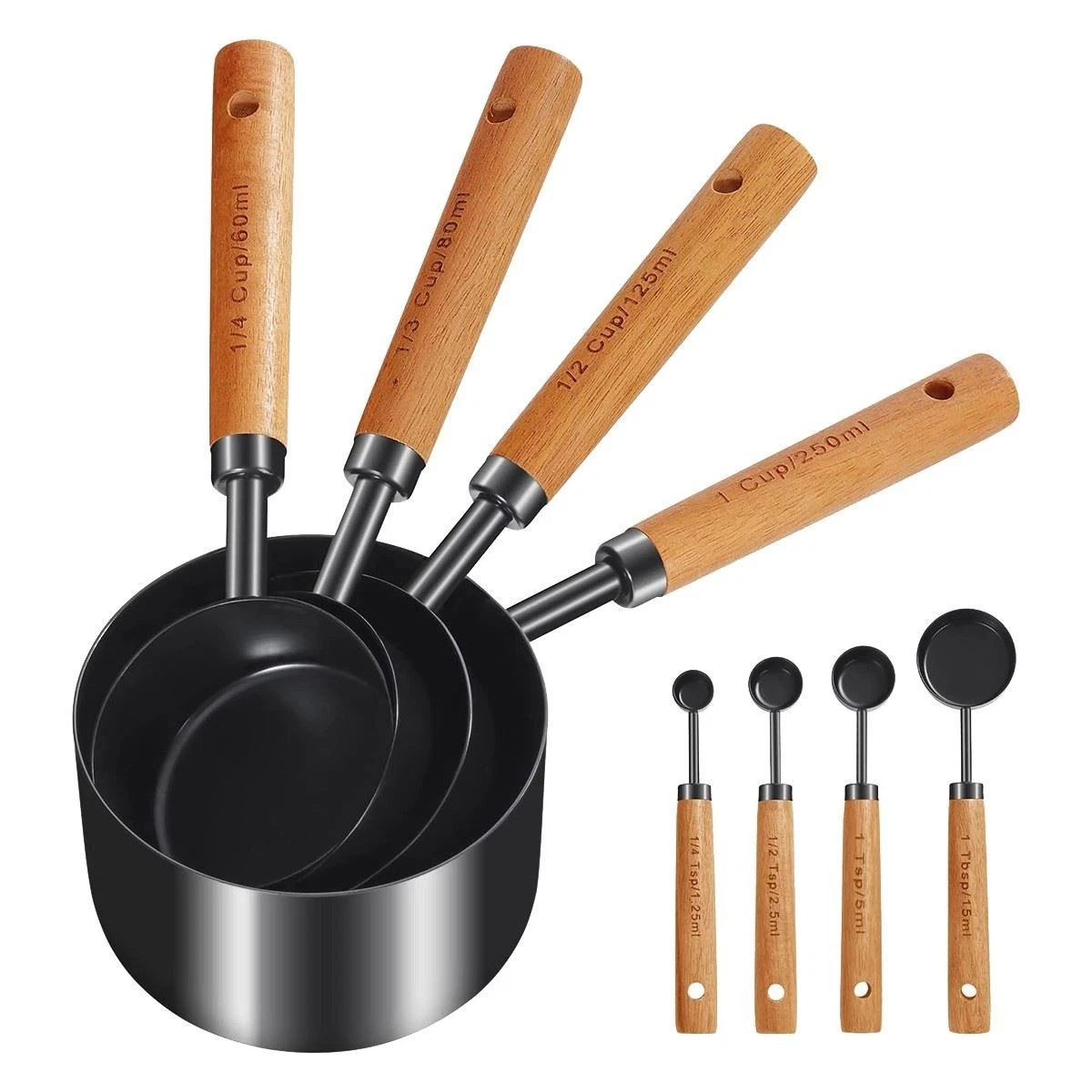Measuring Cups and Spoons Wood Handle with Metric and US Measurements