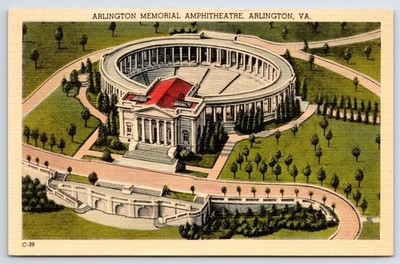 Postcard VA Arlington Memorial Amphiteatre Aerial View Linen Vintage PC N842