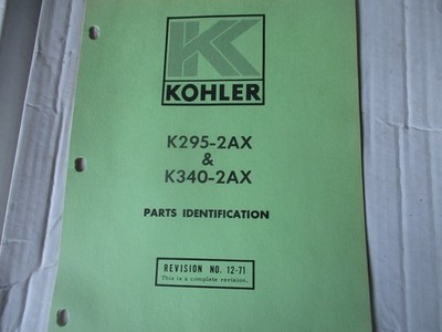 Original Kohler 2 Cycle K295-2AX K340-2AX Parts Catalog ID Folder / Manual 1971