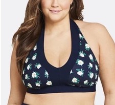 Draper James x Lands End Navy Floral V Neck Halter Bikini Top Size 18W NWOT