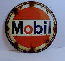 Mobil Gas Oil Round Tin Sign 8x8 Retro Garage Man Cave Wall Decor