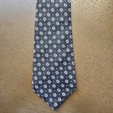 Hickey Freeman Necktie Mens Black White Flower Geometric Tie Silk USA Preppy