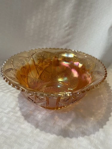 Vintage Imperial Carnival Glass Marigold Star and File Bowl Sawtooth - BEAUTIFUL