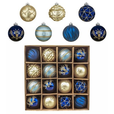 Valery Madelyn Christmas Tree Decorations Set, 16ct Blue Gold Shatterproof Ch...