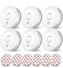 6 PACK Ecoey Photoelectric Smoke Detector Alarm Set Model FJ136GB White