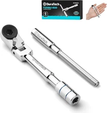 DURATECH 14 Flex Head T-Handle Ratchet, Mini Ratchet Wrench with Hex Bit Extensi