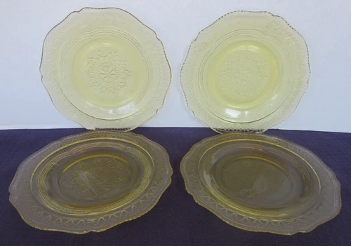 4-Vintage Federal Glass Co. PATRICIAN Spoke Amber Yellow 6 Inch Plate