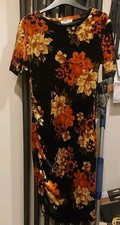 ZARA Trafaluc Velvet Dark Floral Midi Dress Black Multicolor Short Sleeve Size M