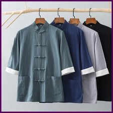 Traditional Chinese Tang Suit Tops Men Long Sleeve Kung Fu Tai Chi Uniform