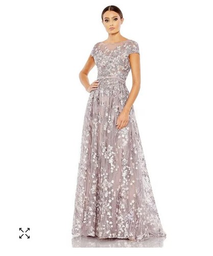 Mac Duggal Kleid mit Blumenmuster und Flügelärmeln Flieder 20405 - Größe 22